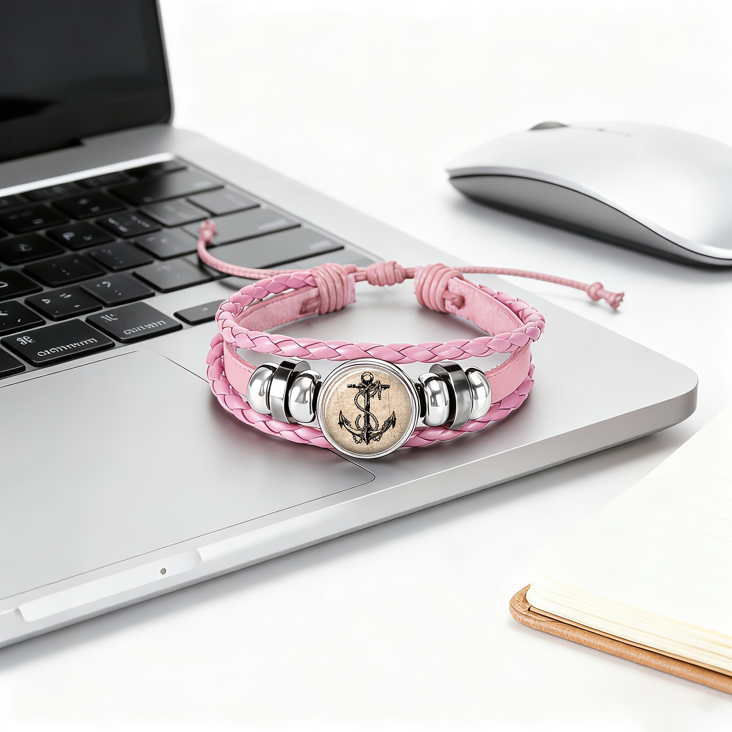 Pink Rope Bracelet with Black Anchor Design, Fresh & Cute